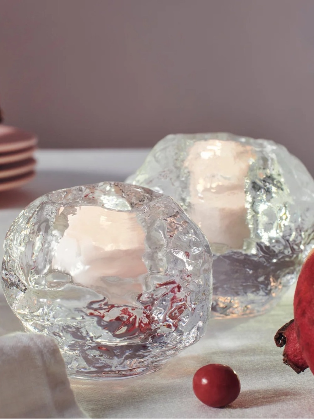 Set of 2 Kosta Boda Medium Snowball Crystal Candle Votives